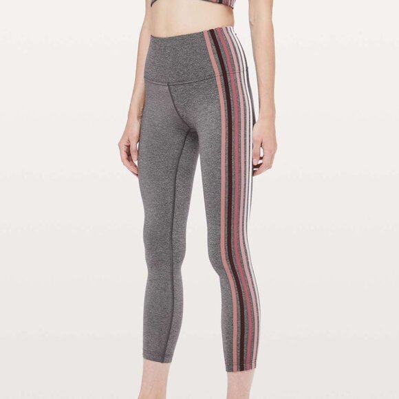 Lululemon Stretch Take A Hint 7/8 Tight Leggings Side Stripe Size 2 Grey - Picture 1 of 4